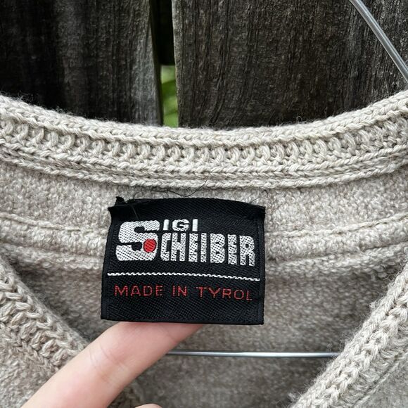 Vintage Sigi Scheiber Austrian Tyrol Wool Jacket Cardigan Khaki Metal Button - Picture 5 of 16